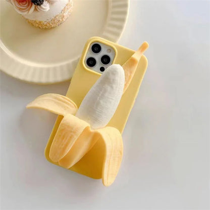 For iPhone 15 Pro Case 3D Banana Decor Stress Relief Silicone Protective Cover