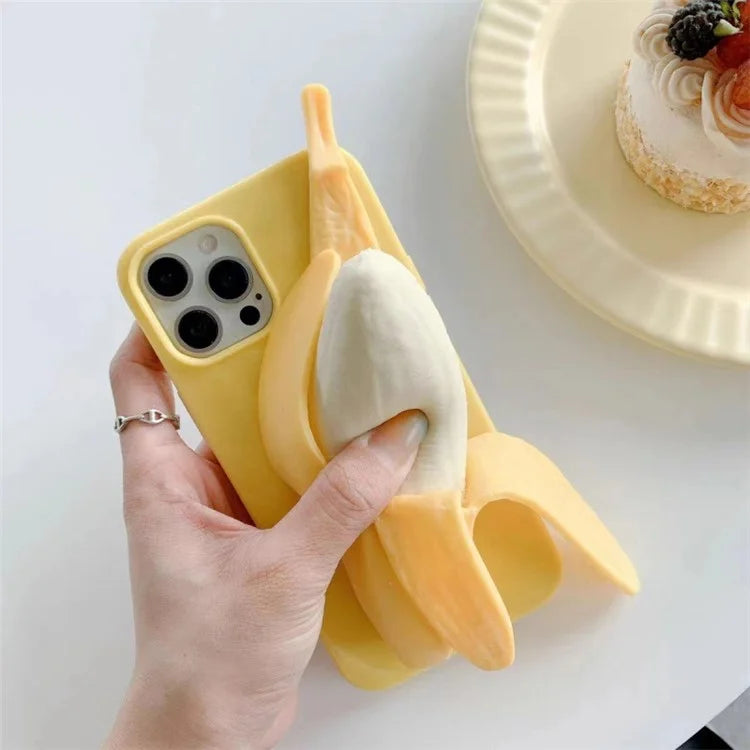 For iPhone 15 Pro Max Case 3D Banana Decor Stress Relief Silicone Protective Cover