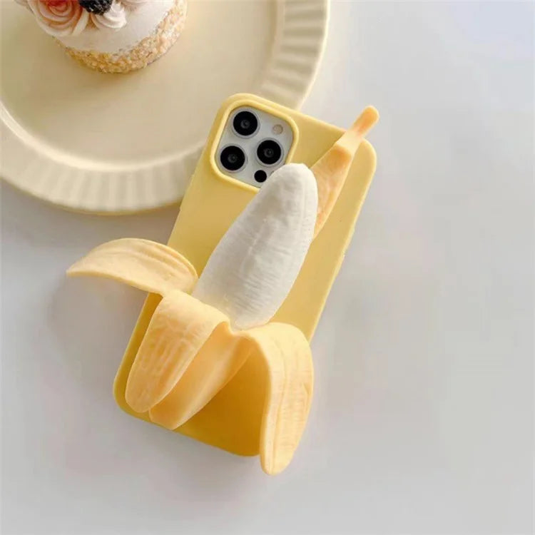 For iPhone 15 Pro Max Case 3D Banana Decor Stress Relief Silicone Protective Cover