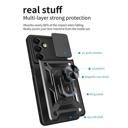 For Samsung Galaxy A16 5G Case with Slide Camera Lid PC+TPU Kickstand Phone Cover