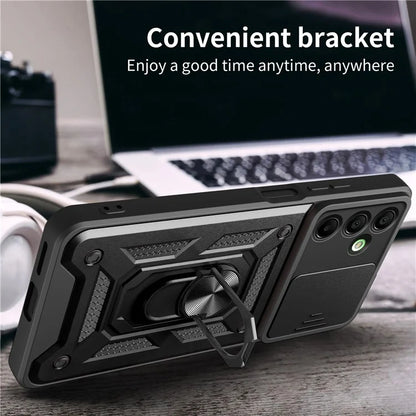 For Samsung Galaxy A16 5G Case with Slide Camera Lid PC+TPU Kickstand Phone Cover