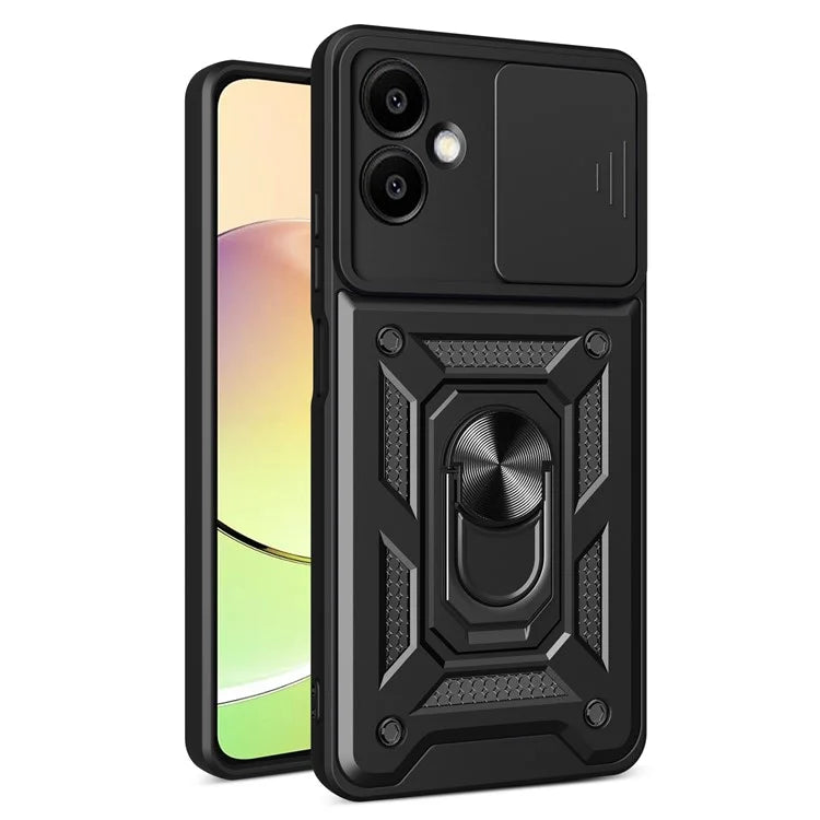 For Samsung Galaxy A06 Case with Slide Camera Lid PC+TPU Kickstand Phone Cover