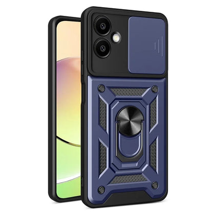 For Samsung Galaxy A06 Case with Slide Camera Lid PC+TPU Kickstand Phone Cover