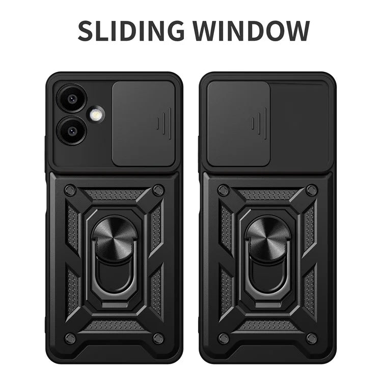 For Samsung Galaxy A06 Case with Slide Camera Lid PC+TPU Kickstand Phone Cover