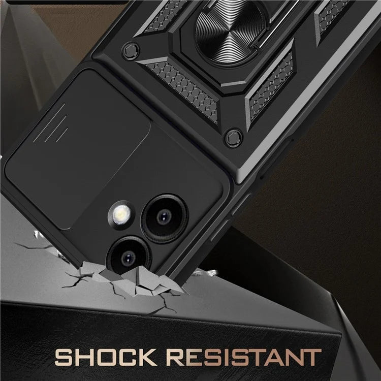For Samsung Galaxy A06 Case with Slide Camera Lid PC+TPU Kickstand Phone Cover