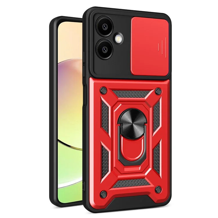 For Samsung Galaxy A06 Case with Slide Camera Lid PC+TPU Kickstand Phone Cover