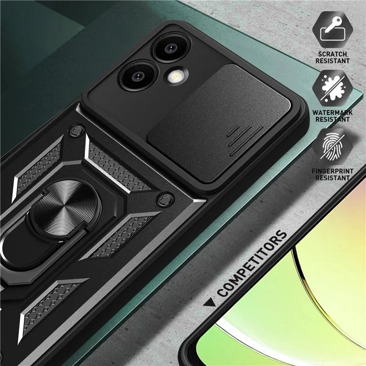 For Samsung Galaxy A06 Case with Slide Camera Lid PC+TPU Kickstand Phone Cover