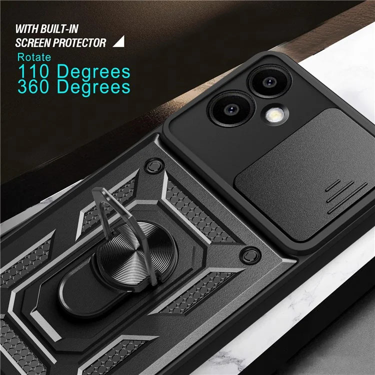 For Samsung Galaxy A06 Case with Slide Camera Lid PC+TPU Kickstand Phone Cover