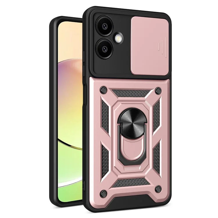 For Samsung Galaxy A06 Case with Slide Camera Lid PC+TPU Kickstand Phone Cover