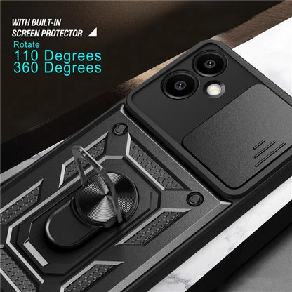 For Samsung Galaxy A06 Case with Slide Camera Lid PC+TPU Kickstand Phone Cover