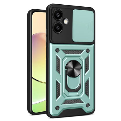 For Samsung Galaxy A06 Case with Slide Camera Lid PC+TPU Kickstand Phone Cover