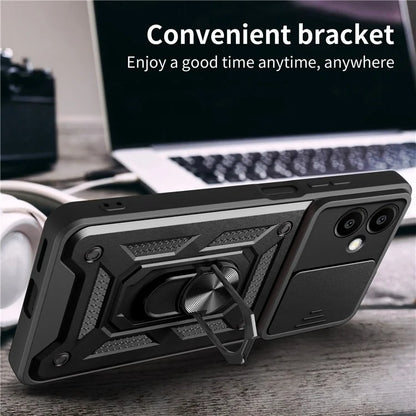 For Samsung Galaxy A06 Case with Slide Camera Lid PC+TPU Kickstand Phone Cover