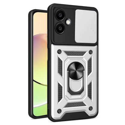 For Samsung Galaxy A06 Case with Slide Camera Lid PC+TPU Kickstand Phone Cover