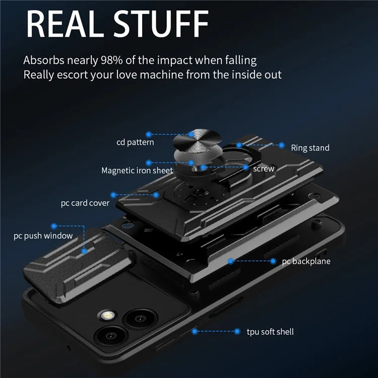 For Samsung Galaxy A06 Case PC+TPU Kickstand Phone Back Cover with Camera Slider