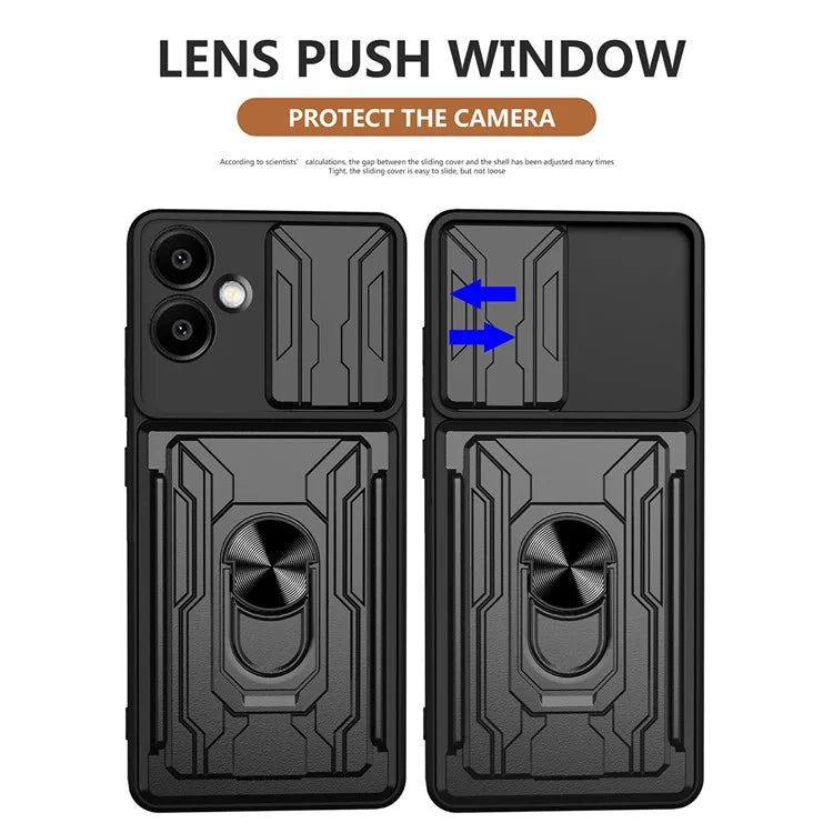 For Samsung Galaxy A06 Case PC+TPU Kickstand Phone Back Cover with Camera Slider