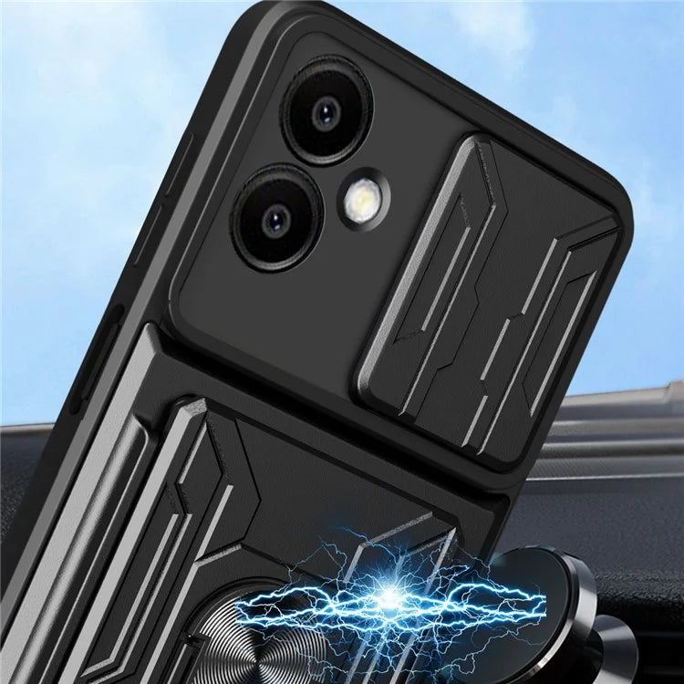 For Samsung Galaxy A06 Case PC+TPU Kickstand Phone Back Cover with Camera Slider