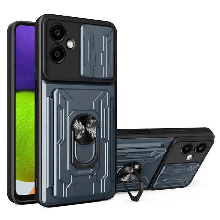 For Samsung Galaxy A06 Case PC+TPU Kickstand Phone Back Cover with Camera Slider
