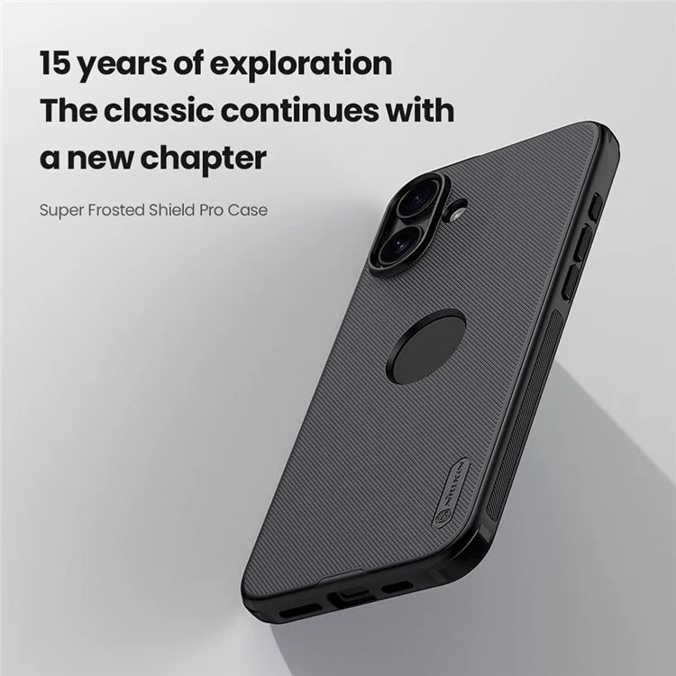 NILLKIN Super Frosted Shield Pro for iPhone 16 Plus Phone Case PC+TPU Matte Phone Cover (Logo Hole Design) - Black