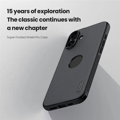 NILLKIN Super Frosted Shield Pro for iPhone 16 Plus Phone Case PC+TPU Matte Phone Cover (Logo Hole Design) - Black