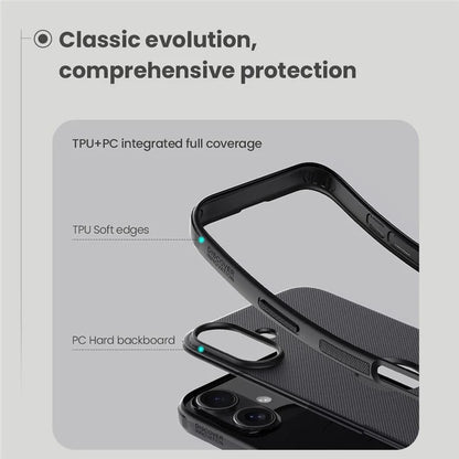 NILLKIN Super Frosted Shield Pro for iPhone 16 Plus Phone Case PC+TPU Matte Phone Cover (Logo Hole Design) - Black