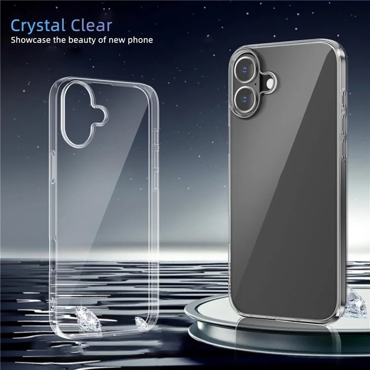 For iPhone 16 Clear TPU Anti-Scratch Phone Case + Tempered Glass Lens Film + 2.5D Arc Edge Screen Protector