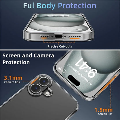 For iPhone 16 Clear TPU Anti-Scratch Phone Case + Tempered Glass Lens Film + 2.5D Arc Edge Screen Protector