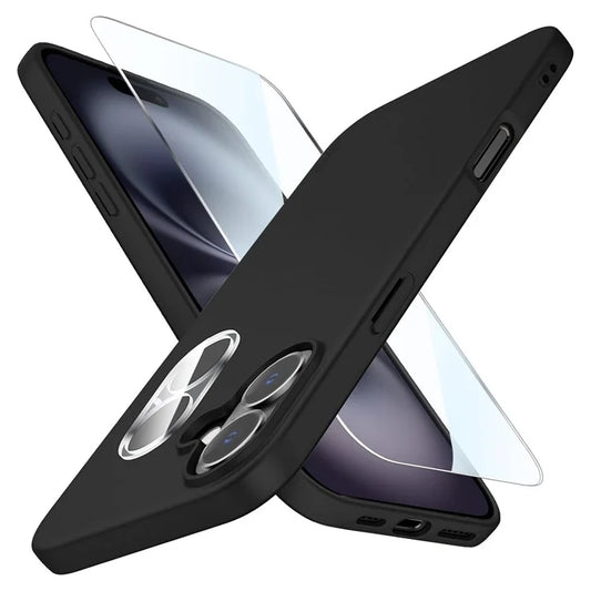 For iPhone 16 Plus Matte TPU Anti-Scratch Phone Case + Tempered Glass Lens Film + 2.5D Arc Edge Screen Protector