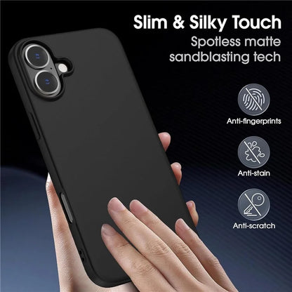 For iPhone 16 Plus Matte TPU Anti-Scratch Phone Case + Tempered Glass Lens Film + 2.5D Arc Edge Screen Protector