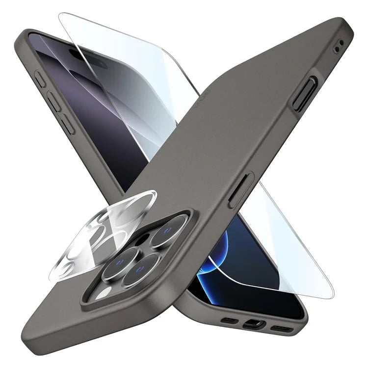 For iPhone 16 Pro Matte TPU Anti-Scratch Phone Case + Tempered Glass Lens Film + 2.5D Arc Edge Screen Protector