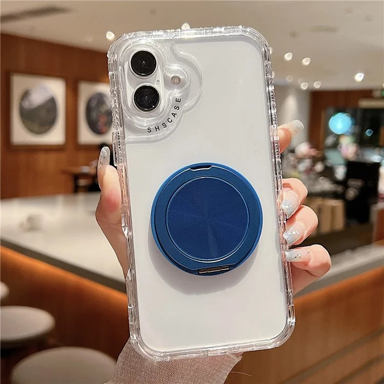 For iPhone 16 Case Rotating Kickstand PC+TPU Phone Cover Compatible with MagSafe