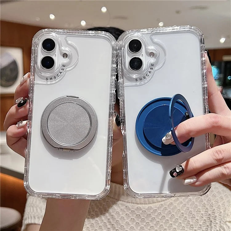 For iPhone 16 Case Rotating Kickstand PC+TPU Phone Cover Compatible with MagSafe