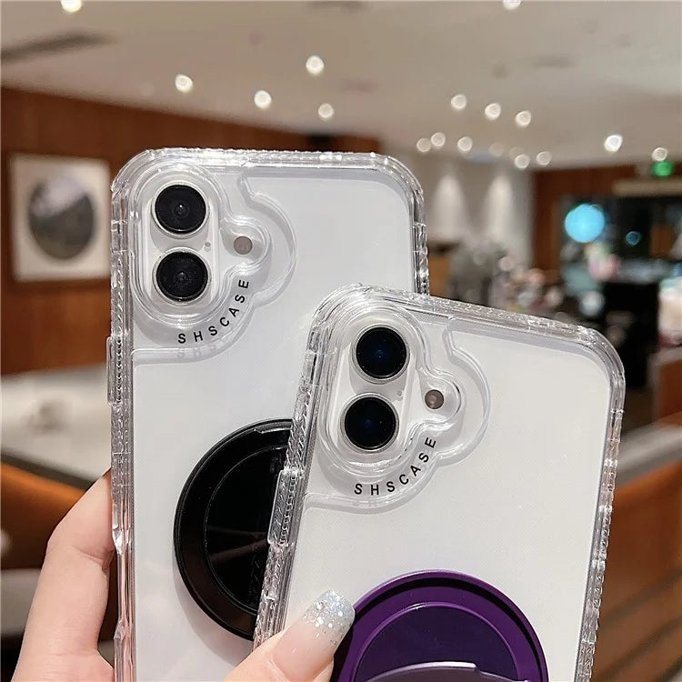 For iPhone 16 Case Rotating Kickstand PC+TPU Phone Cover Compatible with MagSafe