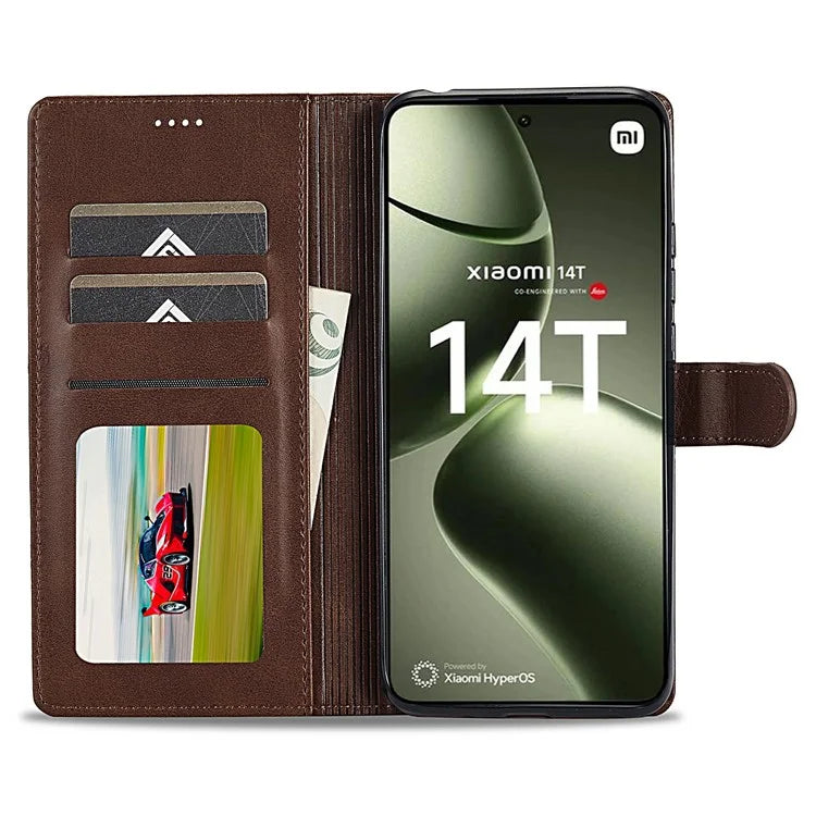 LC.IMEEKE For Xiaomi 14T Case Calf Texture PU Leather Stand Wallet Phone Cover