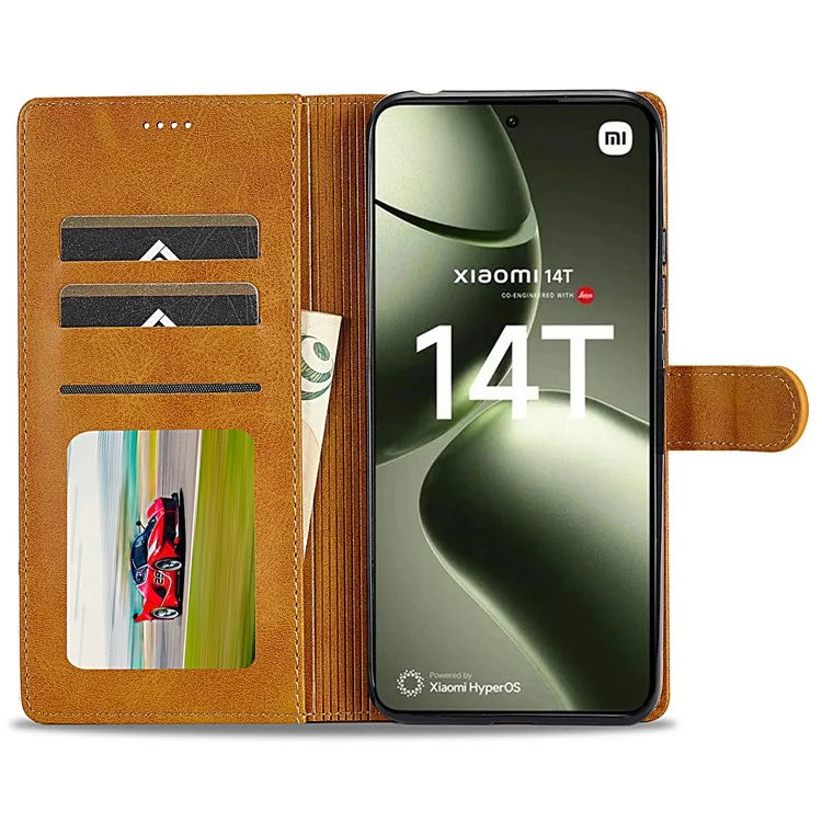 LC.IMEEKE For Xiaomi 14T Case Calf Texture PU Leather Stand Wallet Phone Cover