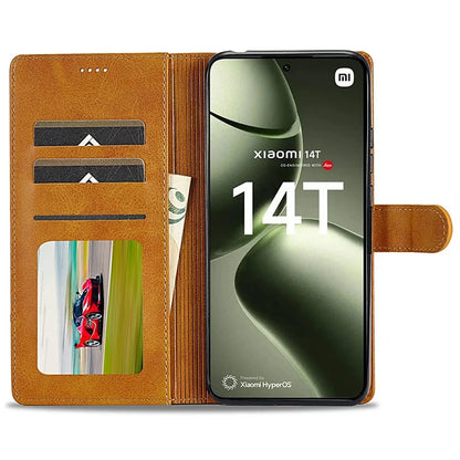 LC.IMEEKE For Xiaomi 14T Case Calf Texture PU Leather Stand Wallet Phone Cover