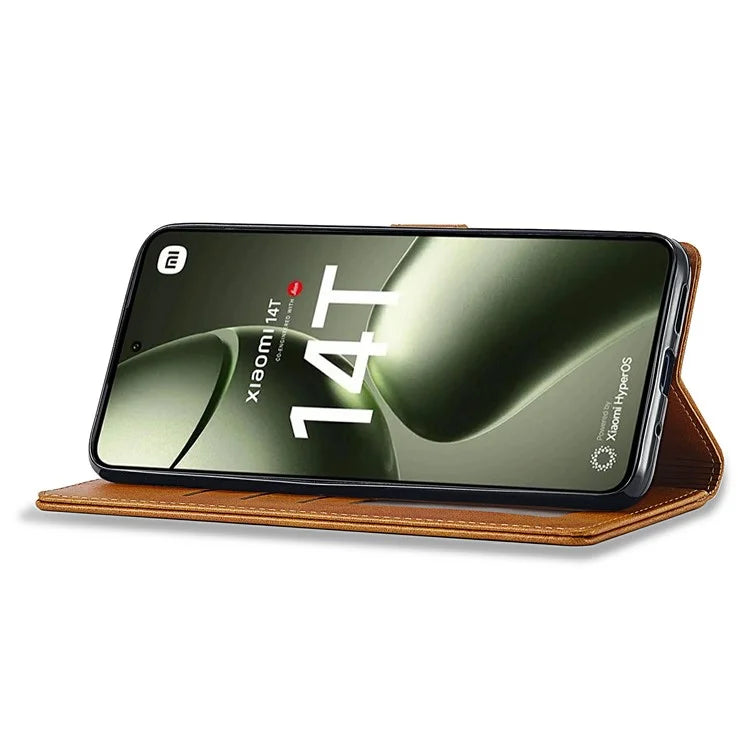 LC.IMEEKE For Xiaomi 14T Case Calf Texture PU Leather Stand Wallet Phone Cover