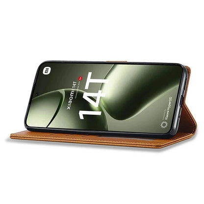 LC.IMEEKE For Xiaomi 14T Case Calf Texture PU Leather Stand Wallet Phone Cover