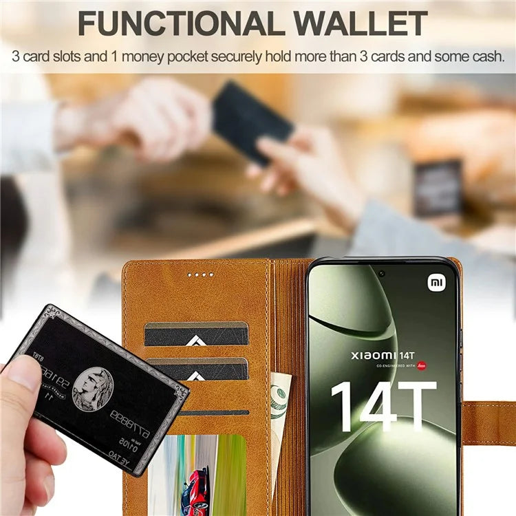 LC.IMEEKE For Xiaomi 14T Case Calf Texture PU Leather Stand Wallet Phone Cover