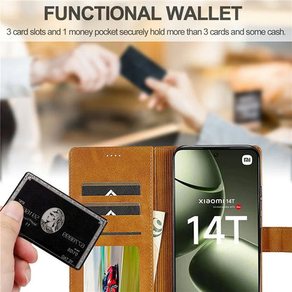 LC.IMEEKE For Xiaomi 14T Case Calf Texture PU Leather Stand Wallet Phone Cover