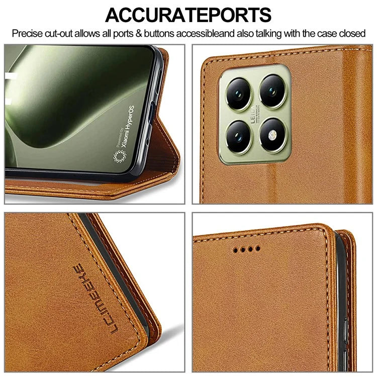 LC.IMEEKE For Xiaomi 14T Case Calf Texture PU Leather Stand Wallet Phone Cover
