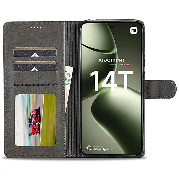 LC.IMEEKE For Xiaomi 14T Case Calf Texture PU Leather Stand Wallet Phone Cover