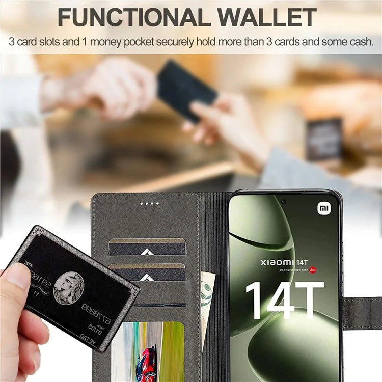 LC.IMEEKE For Xiaomi 14T Case Calf Texture PU Leather Stand Wallet Phone Cover