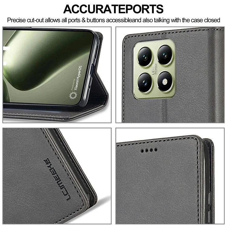 LC.IMEEKE For Xiaomi 14T Case Calf Texture PU Leather Stand Wallet Phone Cover