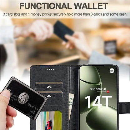 LC.IMEEKE For Xiaomi 14T Case Calf Texture PU Leather Stand Wallet Phone Cover