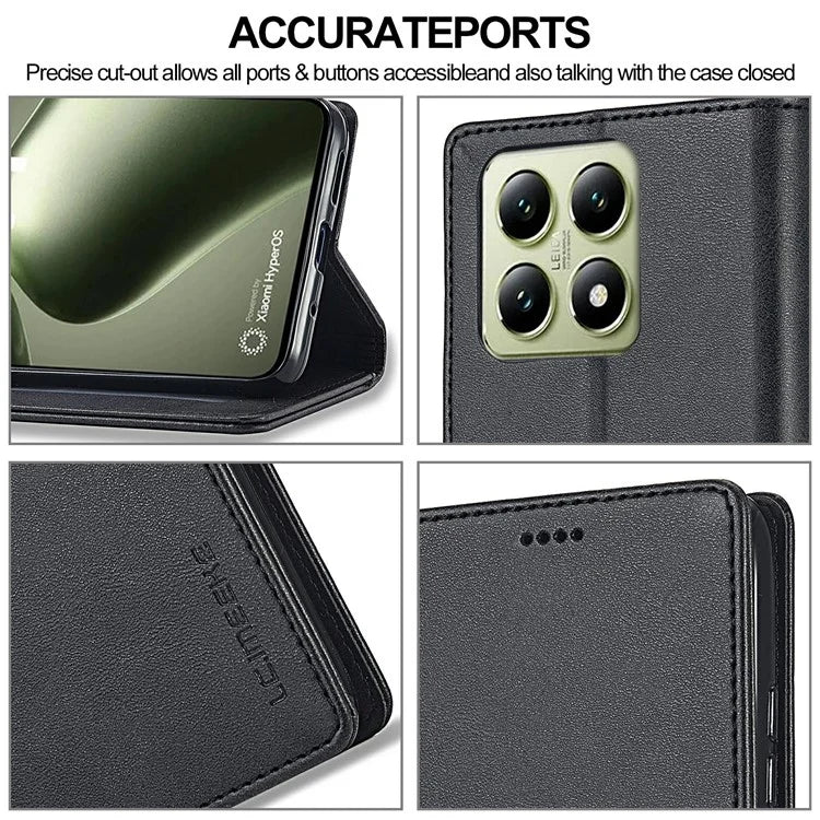 LC.IMEEKE For Xiaomi 14T Case Calf Texture PU Leather Stand Wallet Phone Cover