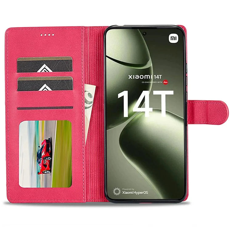 LC.IMEEKE For Xiaomi 14T Case Calf Texture PU Leather Stand Wallet Phone Cover