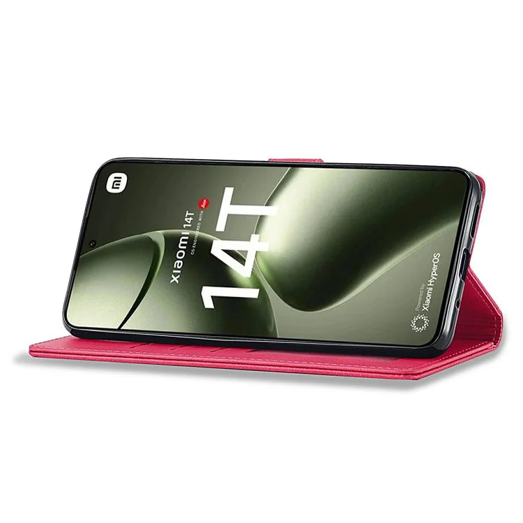 LC.IMEEKE For Xiaomi 14T Case Calf Texture PU Leather Stand Wallet Phone Cover