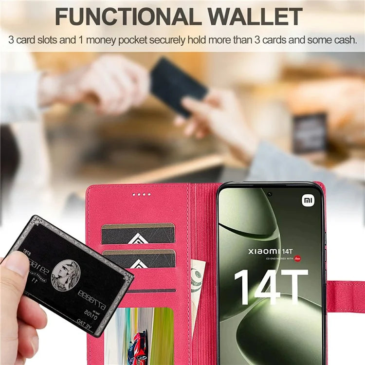 LC.IMEEKE For Xiaomi 14T Case Calf Texture PU Leather Stand Wallet Phone Cover