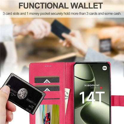 LC.IMEEKE For Xiaomi 14T Case Calf Texture PU Leather Stand Wallet Phone Cover