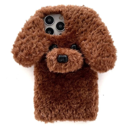 For iPhone 15 Pro Case Cute Teddy Dog Fluffy Soft TPU Winter Phone Cover